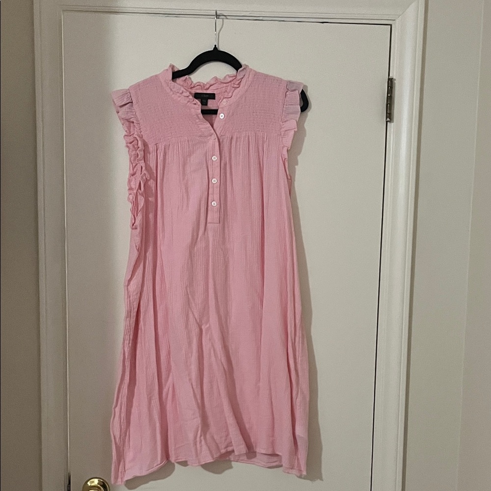 J. Crew Light Pink Buttoned Cotton Top with Ruffle Trim